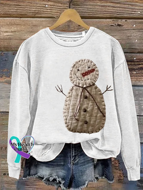 Christmas Snowman Print Casual Sweatshirt White / S