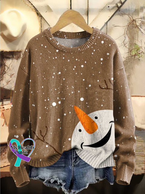 Christmas Snowman Print Knit Pullover Sweater Multicolor / S