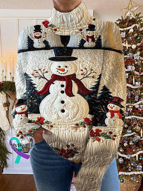 Christmas Snowman Print Knit Turtleneck Pullover Sweater Multicolor / S