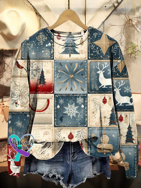 Christmas Snowy Night Elk Art Casual Sweatshirt One / S