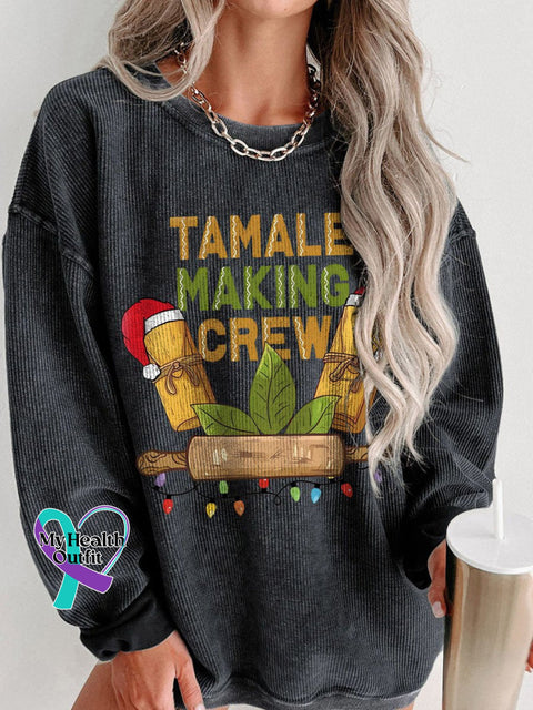 Christmas Tamale Cooking Personalized Women’s Casual Print Corduroy Sweatshirt Black / S