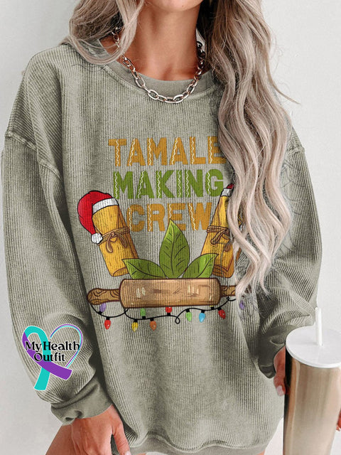 Christmas Tamale Cooking Personalized Women’s Casual Print Corduroy Sweatshirt Brown / S