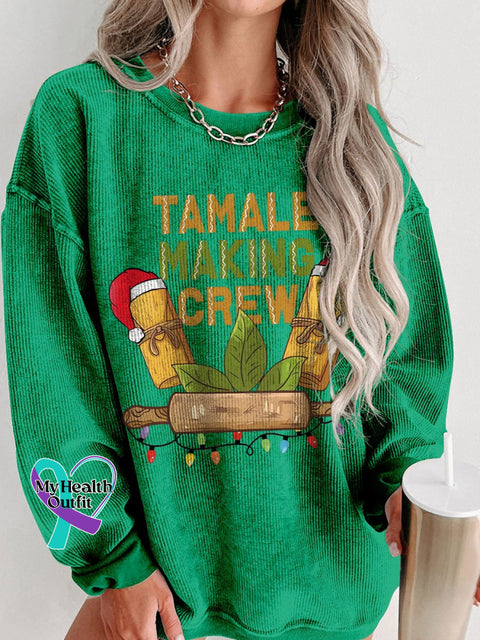 Christmas Tamale Cooking Personalized Women’s Casual Print Corduroy Sweatshirt Green / S