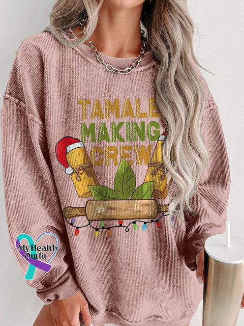 Christmas Tamale Cooking Personalized Women’s Casual Print Corduroy Sweatshirt Pink / S