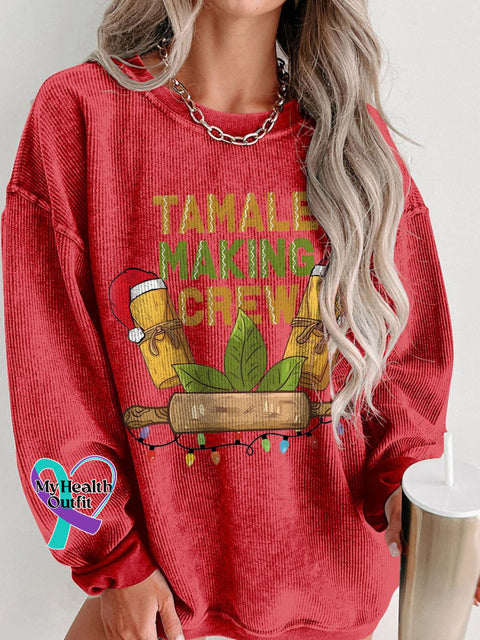 Christmas Tamale Cooking Personalized Women’s Casual Print Corduroy Sweatshirt Red / S