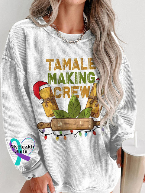 Christmas Tamale Cooking Personalized Women’s Casual Print Corduroy Sweatshirt White / S