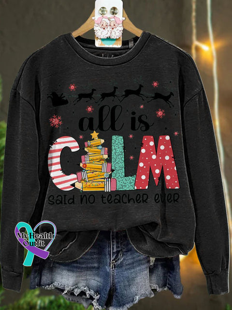 Christmas Teacher Tree Bow Casual Sweatshirt Black / S