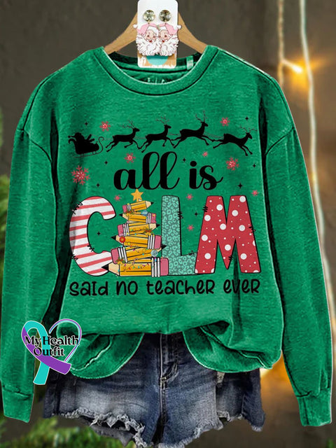 Christmas Teacher Tree Bow Casual Sweatshirt Green / S
