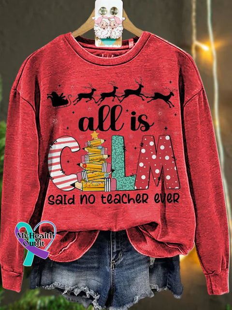 Christmas Teacher Tree Bow Casual Sweatshirt Red / S