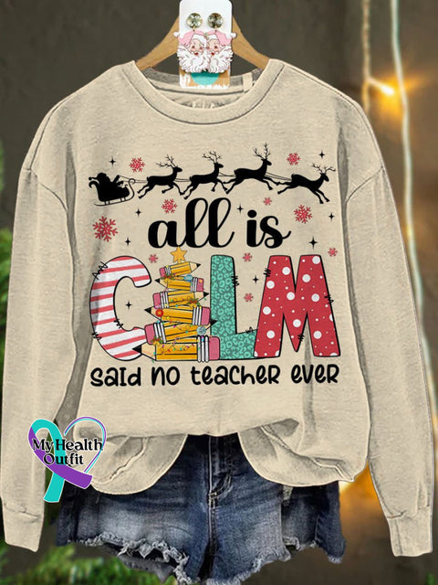 Christmas Teacher Tree Bow Casual Sweatshirt Sand / S