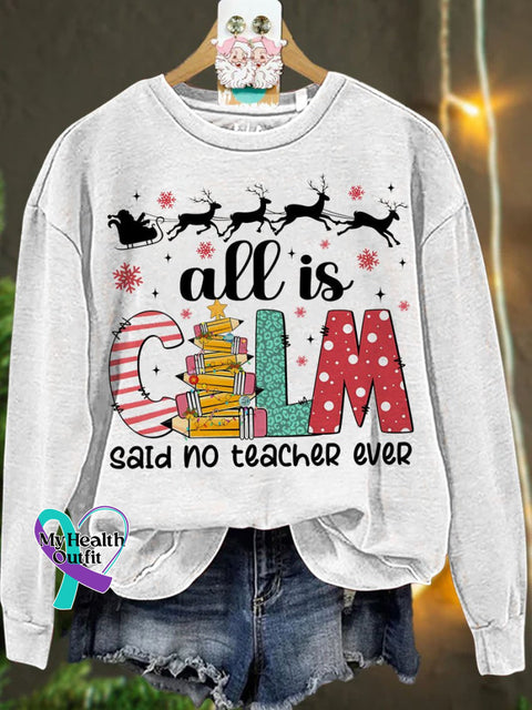 Christmas Teacher Tree Bow Casual Sweatshirt White / S
