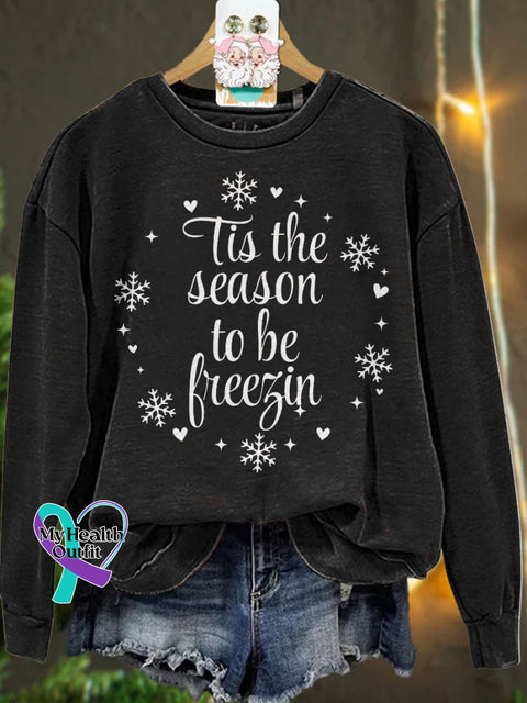 Christmas Tis The Season To Be Freezin Winter Casual Sweatshirt Black / S
