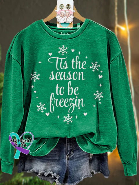 Christmas Tis The Season To Be Freezin Winter Casual Sweatshirt Green / S