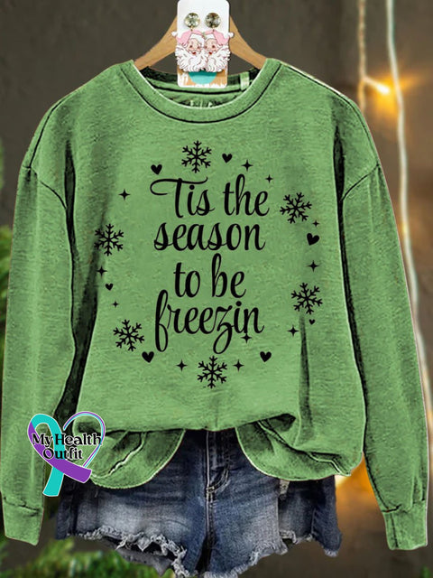 Christmas Tis The Season To Be Freezin Winter Casual Sweatshirt Lightgreen / S