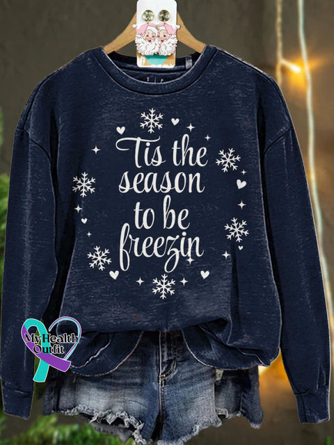 Christmas Tis The Season To Be Freezin Winter Casual Sweatshirt Navyblue / S