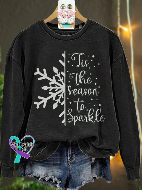 Christmas Tis The Season To Sparkle Snowflake Winter Casual Sweatshirt Black / S