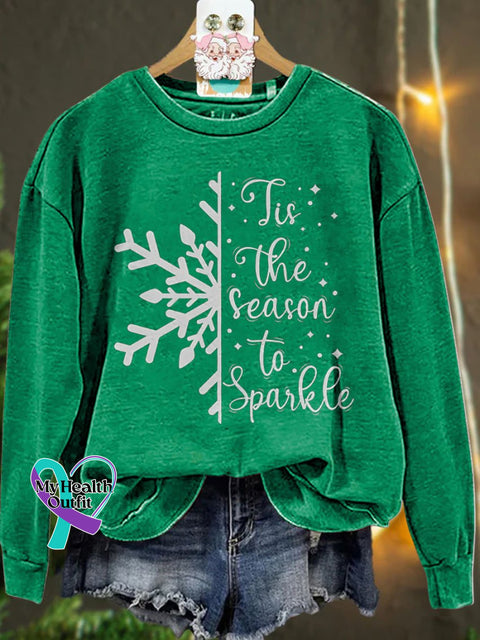 Christmas Tis The Season To Sparkle Snowflake Winter Casual Sweatshirt Green / S