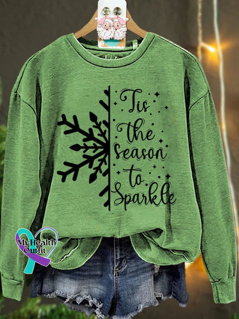 Christmas Tis The Season To Sparkle Snowflake Winter Casual Sweatshirt Lightgreen / S