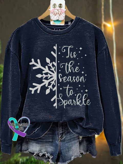 Christmas Tis The Season To Sparkle Snowflake Winter Casual Sweatshirt Navyblue / S