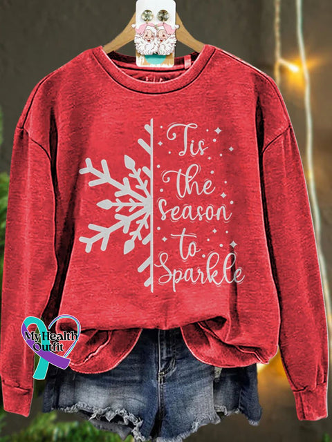 Christmas Tis The Season To Sparkle Snowflake Winter Casual Sweatshirt Red / S