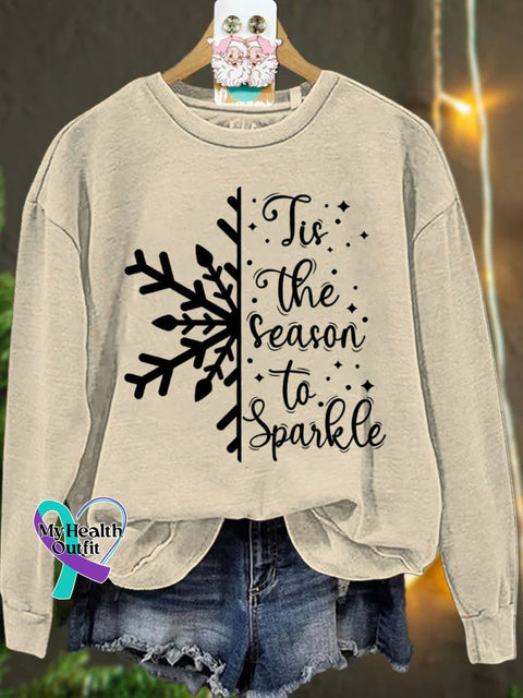 Christmas Tis The Season To Sparkle Snowflake Winter Casual Sweatshirt Sand / S