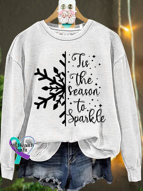 Christmas Tis The Season To Sparkle Snowflake Winter Casual Sweatshirt White / S