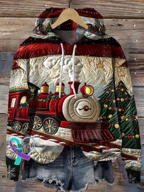 Christmas Train Print Casual Hoodie Sweatshirt Multicolor / S
