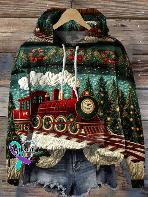 Christmas Train Print Casual Hoodie Sweatshirt Multicolor / S