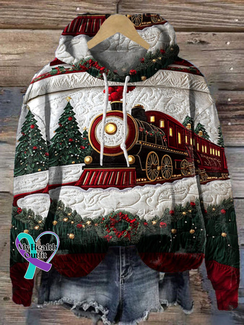 Christmas Train Print Casual Hoodie Sweatshirt Multicolor / S