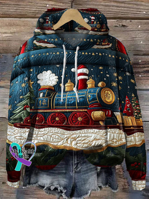 Christmas Train Print Casual Hoodie Sweatshirt Multicolor / S