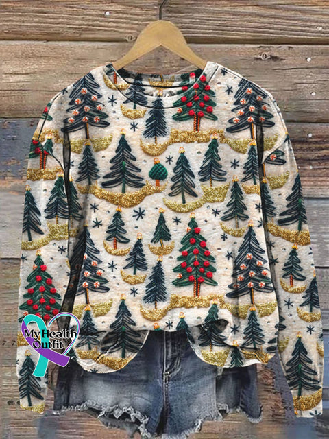 Christmas Tree 3D Art Print Casual Sweatshirt Multicolor / S