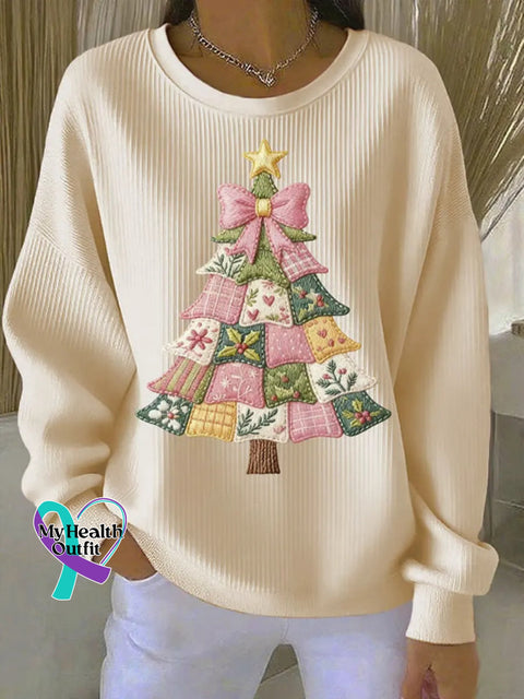 Christmas Tree Art Print Casual Sweatshirt Apricot / S