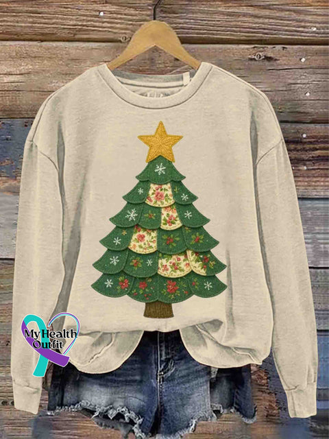 Christmas Tree Art Print Casual Sweatshirt Apricot / S