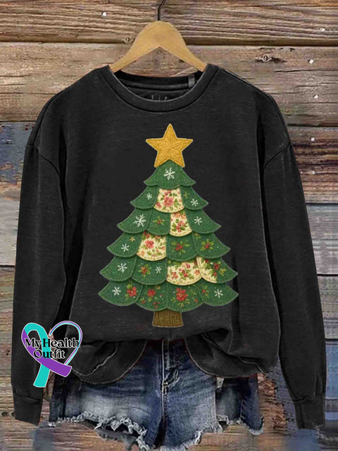Christmas Tree Art Print Casual Sweatshirt Black / S