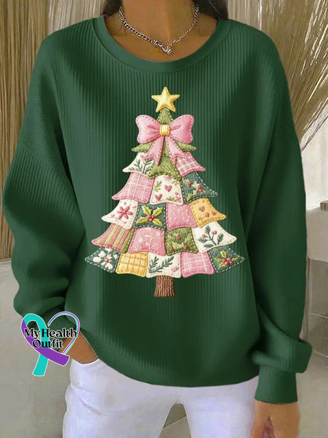 Christmas Tree Art Print Casual Sweatshirt Green / S