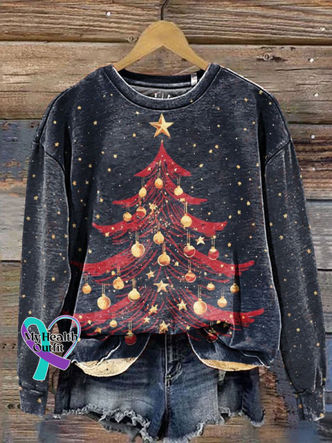 Christmas Tree Art Print Casual Sweatshirt Multicolor / S