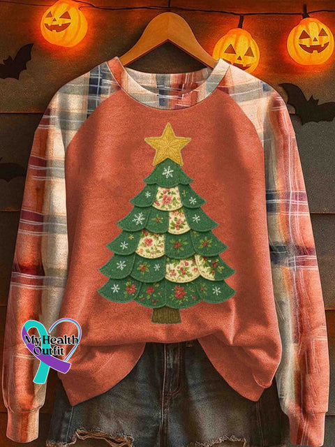 Christmas Tree Art Print Casual Sweatshirt Orange / S