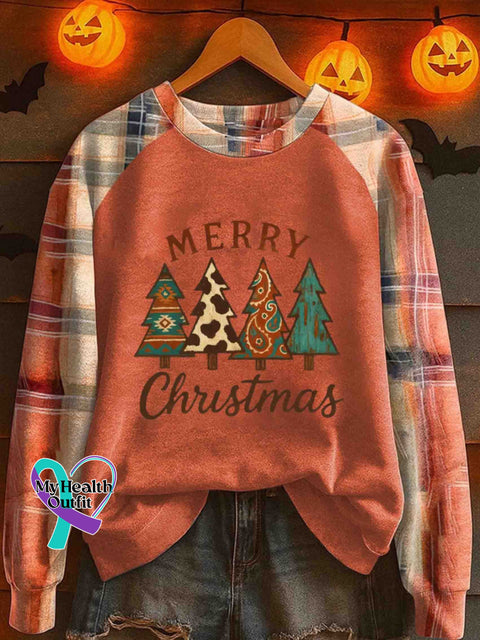 Christmas Tree Art Print Casual Sweatshirt Orange / S
