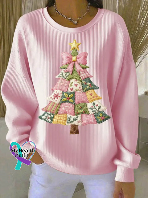 Christmas Tree Art Print Casual Sweatshirt Pink / S