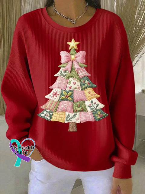 Christmas Tree Art Print Casual Sweatshirt Red / S