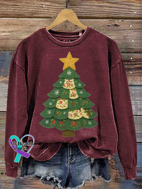 Christmas Tree Art Print Casual Sweatshirt Red / S