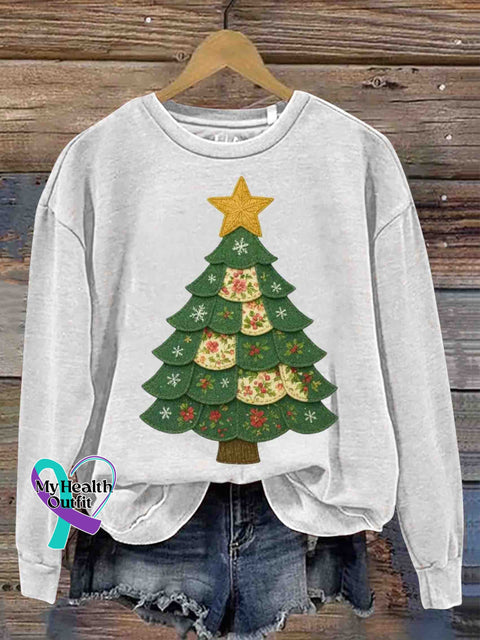 Christmas Tree Art Print Casual Sweatshirt White / S