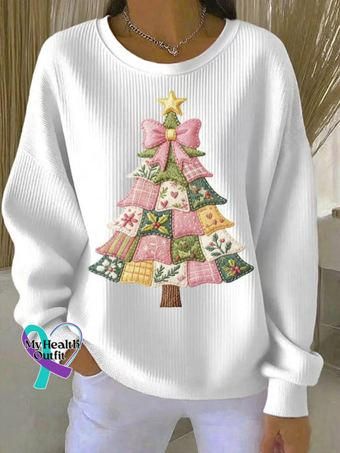 Christmas Tree Art Print Casual Sweatshirt White / S