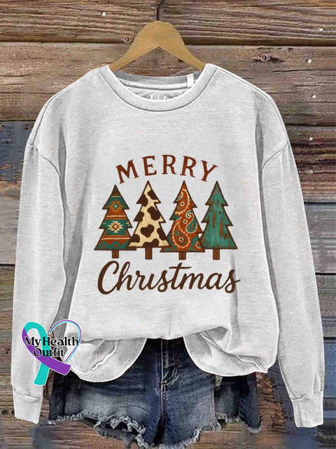 Christmas Tree Art Print Casual Sweatshirt White / S