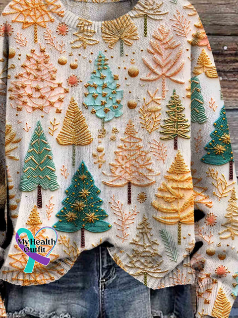 Christmas Tree Art Print Knit Pullover Sweater