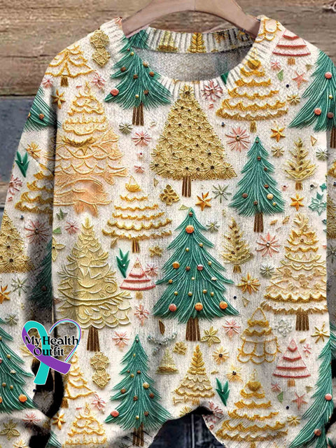 Christmas Tree Art Print Knit Pullover Sweater