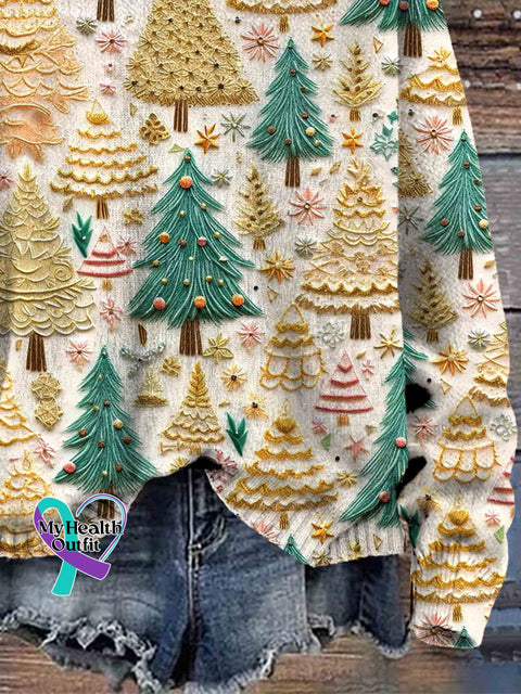 Christmas Tree Art Print Knit Pullover Sweater