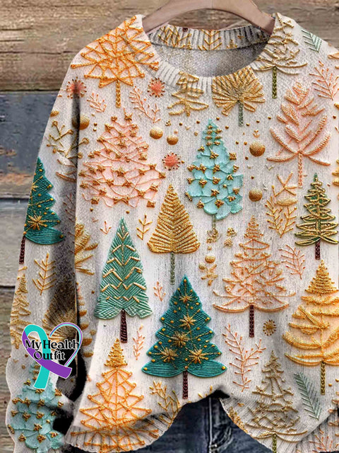 Christmas Tree Art Print Knit Pullover Sweater