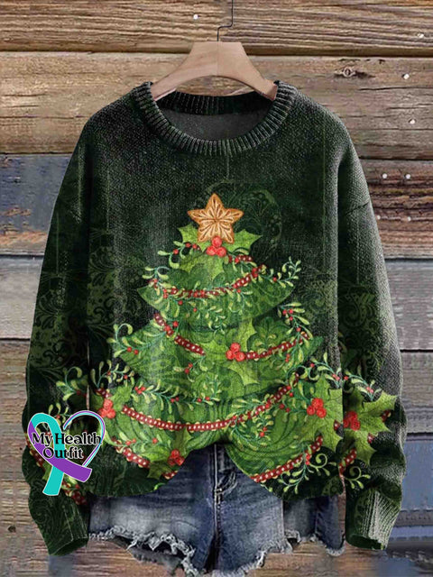 Christmas Tree Art Print Knit Pullover Sweater Multicolor / S
