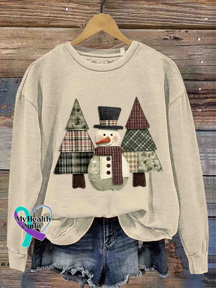 Christmas Tree Art Vintage Print Casual Sweatshirt Apricot / S